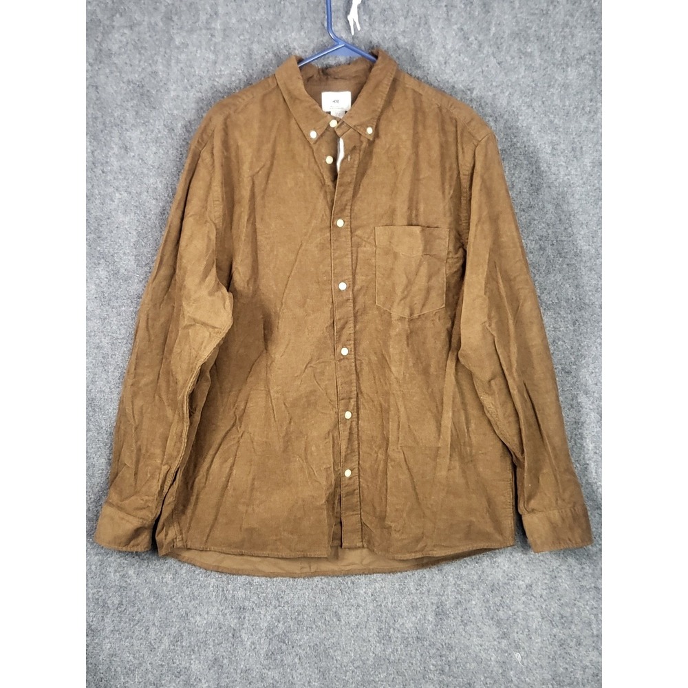 NWT HM Corduroy Shirt Mens XL Brown‎ Button Down Long Sleeve Casual Regular Fit